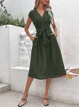 Simple Lace-up V-neck Dress