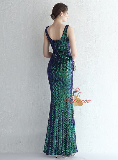 V-neck Mermaid Sequins Prom Dress