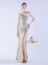 Mermaid Sequins One Shoulder Beading Prom Dress
