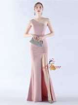 One Shoulder Beading Split Prom Dress