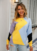 Long Sleeve Round Neck Diamond Sweater