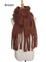 Thick Solid Color Long Tassels Scarf