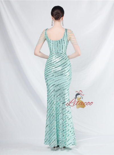 Mermaid Seuqins Straps Beading Prom Dress