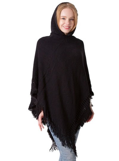 Knitted Hooded Cloak Shawl Pullover Cloak