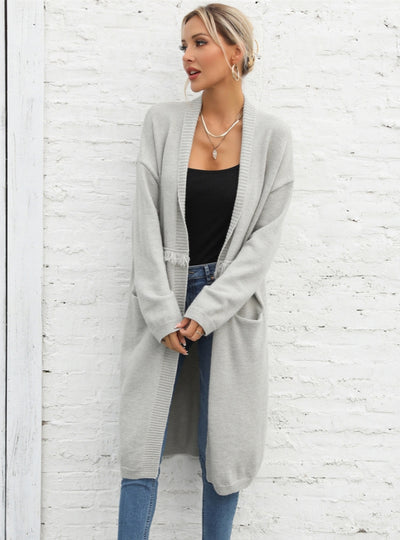 Large Size Pocket Tassel Coat Sweater