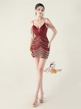 Spaghetti Straps Sequins Beading Short Prom Dress