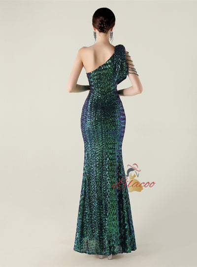 One Shoulder Mermaid Split Prom Dress
