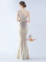 One Shoulder Mermaid Sequins Prom Dress