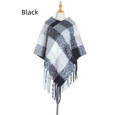 Fringed Pullover Cloak Thickened Color Plaid Shawl