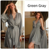 Lace Deep V Backless Suspender Nightdress Suit