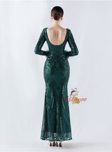 Long Sleeve Mermaid Sequins Prom Dress