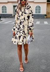 Printed Long-sleeved Short Dress