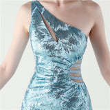 Mermaid Sequins One Shoulder Split Prom Dress