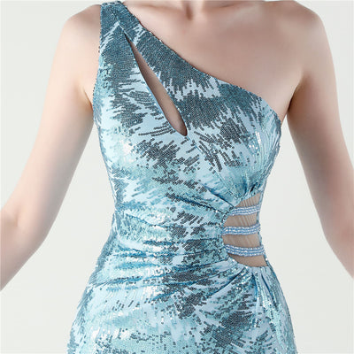 Mermaid Sequins One Shoulder Split Prom Dress