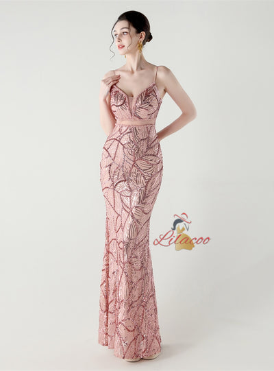 Mermaid Spaghetti Straps Sequins Beading Prom Dress