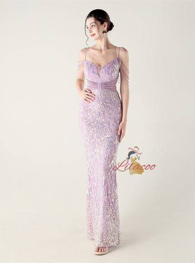 Mermaid Sequins Spaghetti Straps Beading Prom Dress