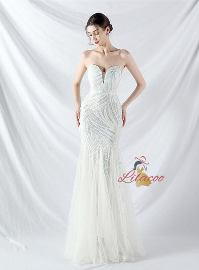 Mermaid Strapless Sequins Prom Dress