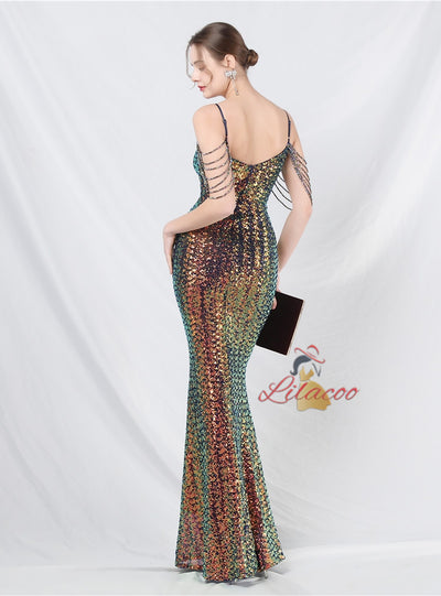 Mermaid Sequins Spaghetti Straps Prom Dress