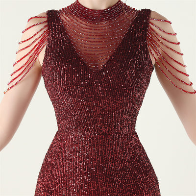 Mermaid Sequins Sleeveless Beading Prom Dress