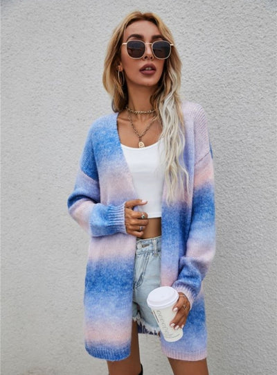 Rainbow Tie-dyed Long Sweater Coat