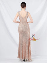 V-neck Sequins Split Prom Dress