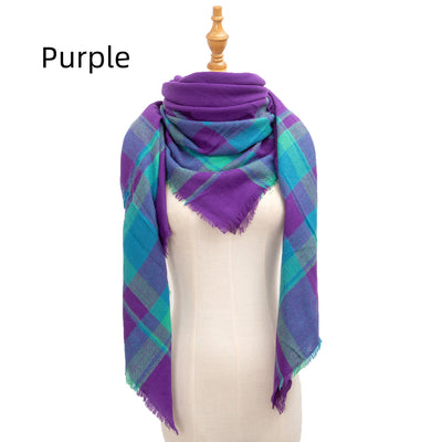 Wine Red Plaid Square Scarf