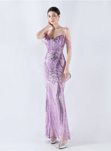 Spaghetti Straps Sequins Beading Prom Dress