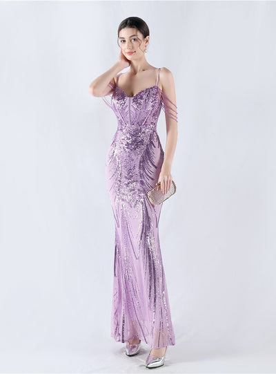 Spaghetti Straps Sequins Beading Prom Dress