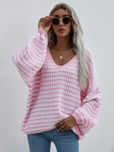 Pullover Striped V-neck Sweater