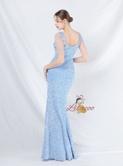 Mermaid Sequins Straps Beading Prom Dress
