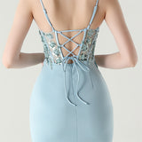 Mermaid Spaghetti Straps Appliques Split Prom Dress