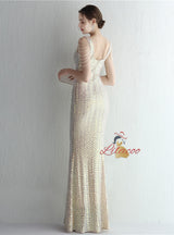 Mermaid Sequins V-neck Beading Prom Dress