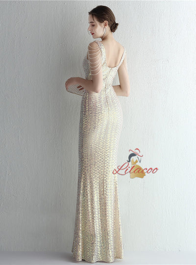 Mermaid Sequins V-neck Beading Prom Dress