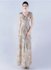 V-neck Sequins Cap Sleeve Beading Sequins Prom Dress