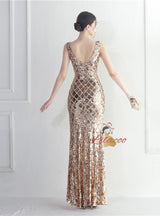 Gold Mermaid V-neck Prom Dress