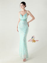 Mermaid Spaghetti Straps Sequins Beading Prom Dress
