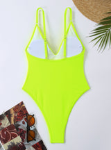 V-neck Backless Solid Color One-piece Swimsuit