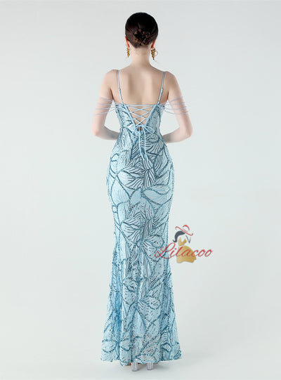 Spaghetti Straps Beading Sequins Prom Dress