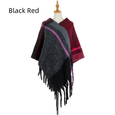 Thick Thick Tassel Color Matching Pullover Cloak