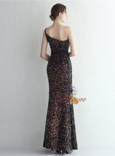 Mermaid Sequins One Shoulder Split Prom Dress