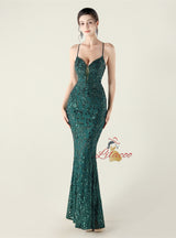 Spaghetti Straps Mermaid Sequins Beading Prom Dress