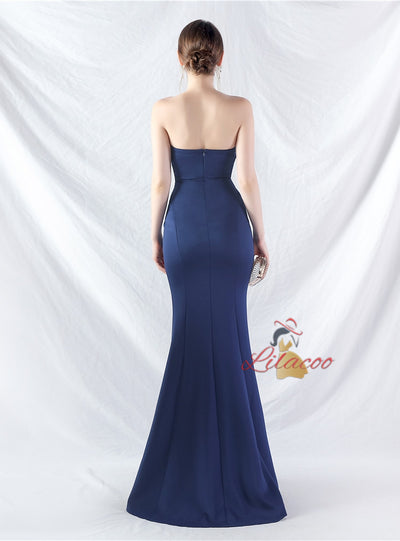 Mermaid Strapless Pleats Prom Dress