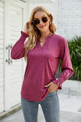 Casual V-neck Lotus Leaf Sleeve T-shirt