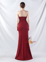 Memraid Strapless Pleats Beading Split Prom Dress