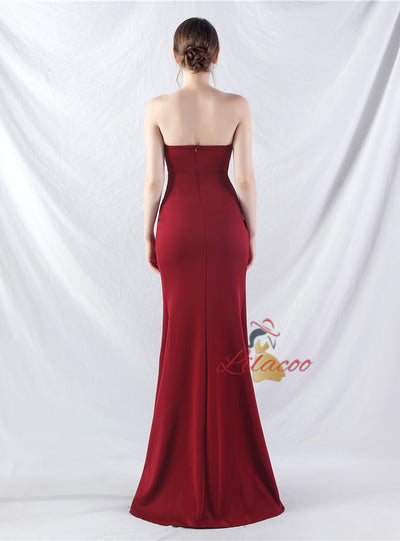 Memraid Strapless Pleats Beading Split Prom Dress