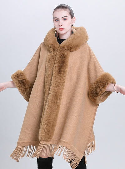 Plaid Fringed Cloak Shawl Coat