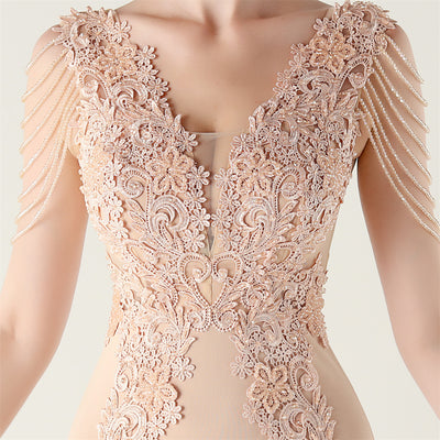 Mermaid V-neck Appliques Beading Prom Dress