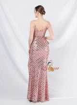 Spaghetti Straps Sequins Beading Prom Dress