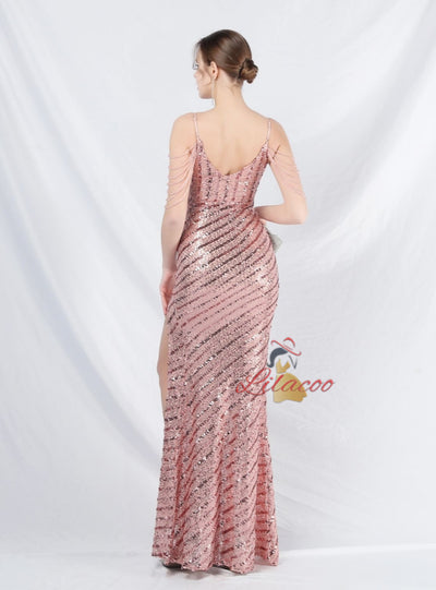 Spaghetti Straps Sequins Beading Prom Dress