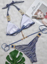 Strap Shiny Gold Crystal Diamond Bikini